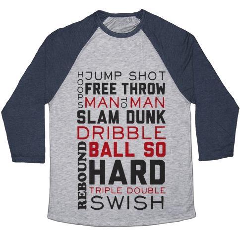 Virgin Teez  Baseball Tee Unisex Tri-Blend Baseball Tee / small / Athletic Gray / Navy BASKETBALL TYPOGRAPHIC (RED AND BLACK) UNISEX TRI-BLEND BASEBALL TEE