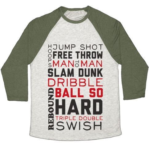 Virgin Teez  Baseball Tee Unisex Tri-Blend Baseball Tee / small / Oatmeal / Moss BASKETBALL TYPOGRAPHIC (RED AND BLACK) UNISEX TRI-BLEND BASEBALL TEE