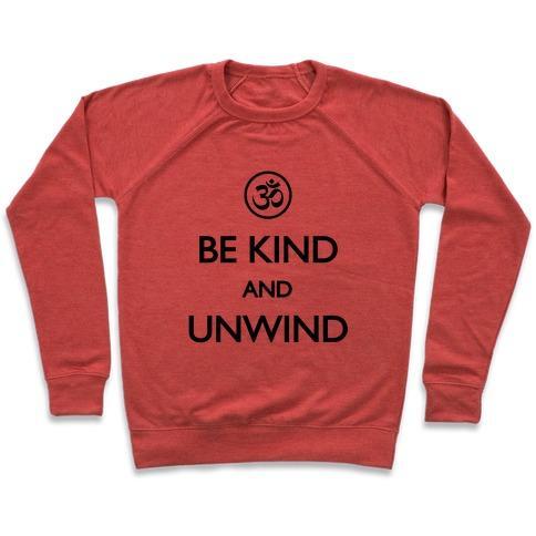 Virgin Teez  Pullover Crewneck Sweatshirt / x-small / Heathered Red BE KIND AND UNWIND (TANK) CREWNECK SWEATSHIRT