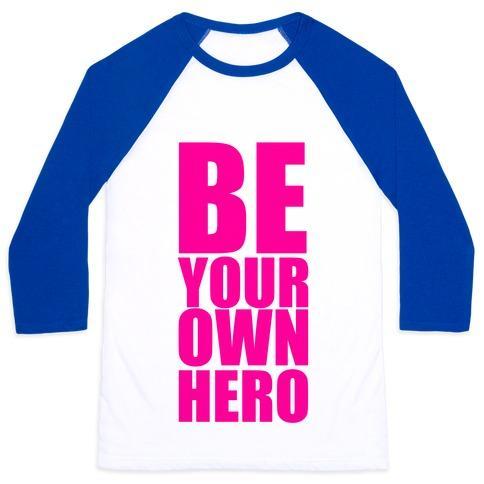 Virgin Teez  Baseball Tee Unisex Classic Baseball Tee / x-small / White/Blue BE YOUR OWN HERO UNISEX CLASSIC BASEBALL TEE