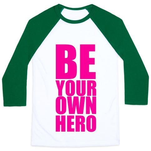 Virgin Teez  Baseball Tee Unisex Classic Baseball Tee / x-small / White/Dark Green BE YOUR OWN HERO UNISEX CLASSIC BASEBALL TEE
