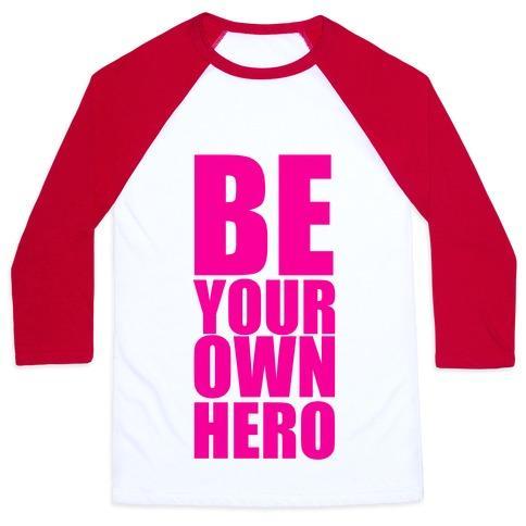 Virgin Teez  Baseball Tee Unisex Classic Baseball Tee / x-small / White/Red BE YOUR OWN HERO UNISEX CLASSIC BASEBALL TEE