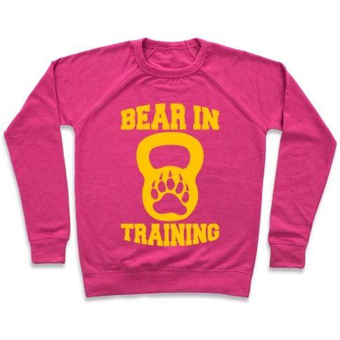 Virgin Teez  Pullover Crewneck Sweatshirt / x-small / Deep Pink BEAR IN TRAINING CREWNECK SWEATSHIRT