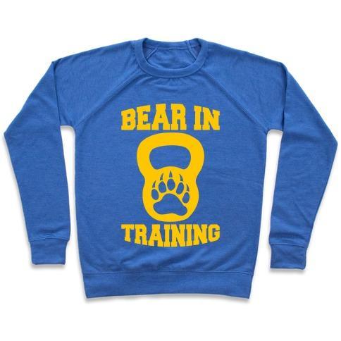 Virgin Teez  Pullover Crewneck Sweatshirt / x-small / Heathered Blue BEAR IN TRAINING CREWNECK SWEATSHIRT