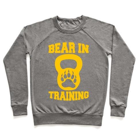 Virgin Teez  Pullover Crewneck Sweatshirt / x-small / Heathered Gray BEAR IN TRAINING CREWNECK SWEATSHIRT