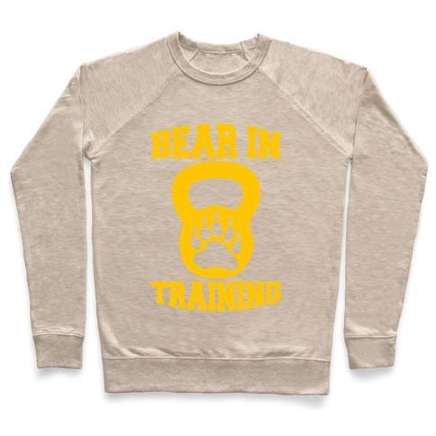 Virgin Teez  Pullover Crewneck Sweatshirt / x-small / Heathered Oatmeal BEAR IN TRAINING CREWNECK SWEATSHIRT