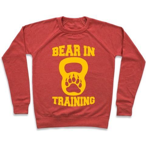 Virgin Teez  Pullover Crewneck Sweatshirt / x-small / Heathered Red BEAR IN TRAINING CREWNECK SWEATSHIRT