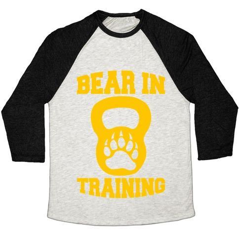 Virgin Teez  Baseball Tee Unisex Tri-Blend Baseball Tee / small / Oatmeal / Black BEAR IN TRAINING UNISEX TRI-BLEND BASEBALL TEE