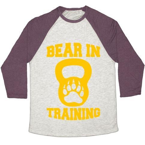 Virgin Teez  Baseball Tee Unisex Tri-Blend Baseball Tee / small / Oatmeal / Maroon BEAR IN TRAINING UNISEX TRI-BLEND BASEBALL TEE