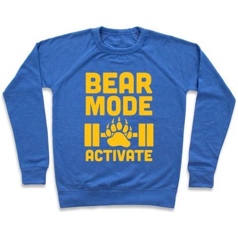 Virgin Teez  Pullover Crewneck Sweatshirt / x-small / Heathered Blue BEAR MODE ACTIVATE CREWNECK SWEATSHIRT