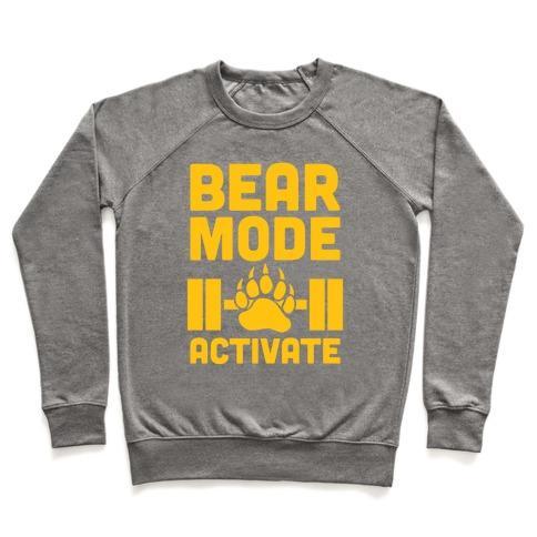 Virgin Teez  Pullover Crewneck Sweatshirt / x-small / Heathered Gray BEAR MODE ACTIVATE CREWNECK SWEATSHIRT