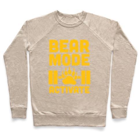 Virgin Teez  Pullover Crewneck Sweatshirt / x-small / Heathered Oatmeal BEAR MODE ACTIVATE CREWNECK SWEATSHIRT