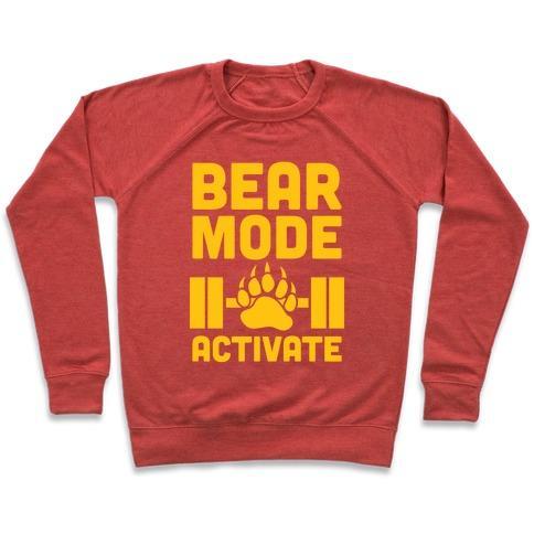 Virgin Teez  Pullover Crewneck Sweatshirt / x-small / Heathered Red BEAR MODE ACTIVATE CREWNECK SWEATSHIRT