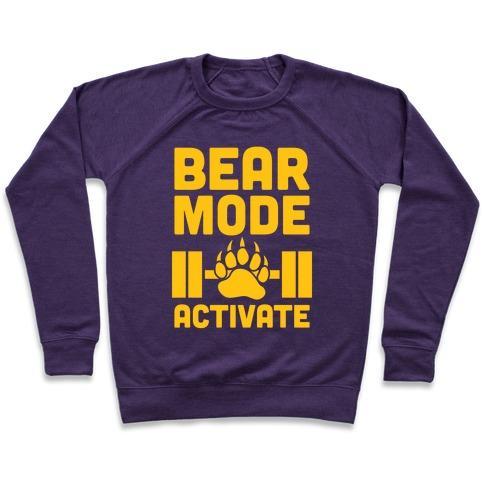 Virgin Teez  Pullover Crewneck Sweatshirt / x-small / Purple BEAR MODE ACTIVATE CREWNECK SWEATSHIRT