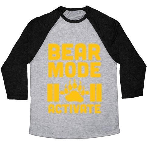Virgin Teez  Baseball Tee Unisex Tri-Blend Baseball Tee / small / Athletic Gray / Black BEAR MODE ACTIVATE UNISEX TRI-BLEND BASEBALL TEE