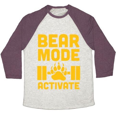 Virgin Teez  Baseball Tee Unisex Tri-Blend Baseball Tee / small / Oatmeal / Maroon BEAR MODE ACTIVATE UNISEX TRI-BLEND BASEBALL TEE