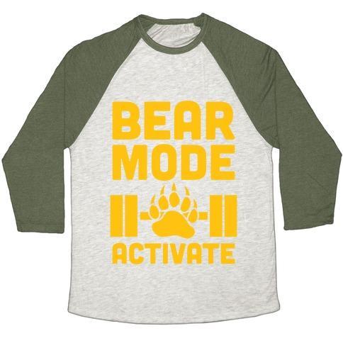 Virgin Teez  Baseball Tee Unisex Tri-Blend Baseball Tee / small / Oatmeal / Moss BEAR MODE ACTIVATE UNISEX TRI-BLEND BASEBALL TEE