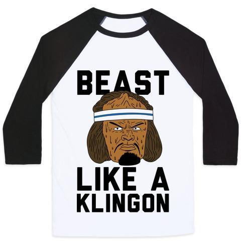 Virgin Teez  Baseball Tee Unisex Classic Baseball Tee / x-small / White/Black BEAST LIKE A KLINGON UNISEX CLASSIC BASEBALL TEE