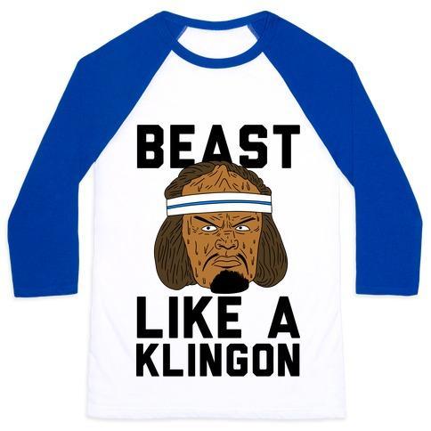 Virgin Teez  Baseball Tee Unisex Classic Baseball Tee / x-small / White/Blue BEAST LIKE A KLINGON UNISEX CLASSIC BASEBALL TEE