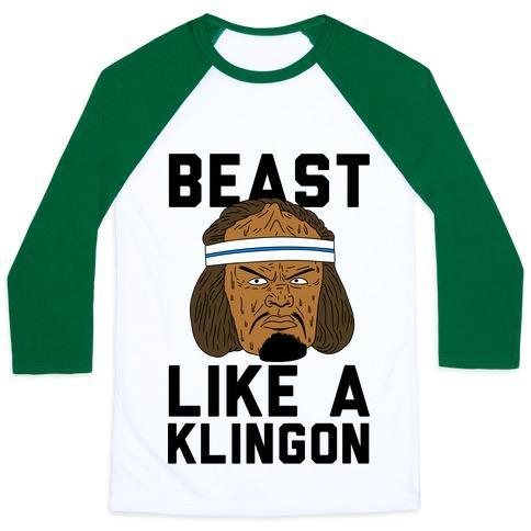 Virgin Teez  Baseball Tee Unisex Classic Baseball Tee / x-small / White/Dark Green BEAST LIKE A KLINGON UNISEX CLASSIC BASEBALL TEE
