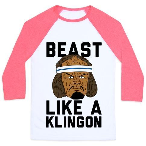 Virgin Teez  Baseball Tee Unisex Classic Baseball Tee / x-small / White/Neon Pink BEAST LIKE A KLINGON UNISEX CLASSIC BASEBALL TEE