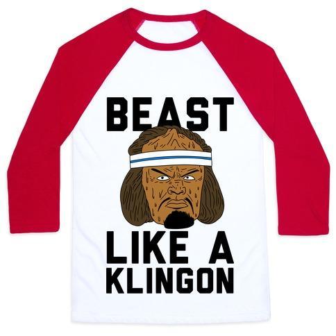 Virgin Teez  Baseball Tee Unisex Classic Baseball Tee / x-small / White/Red BEAST LIKE A KLINGON UNISEX CLASSIC BASEBALL TEE