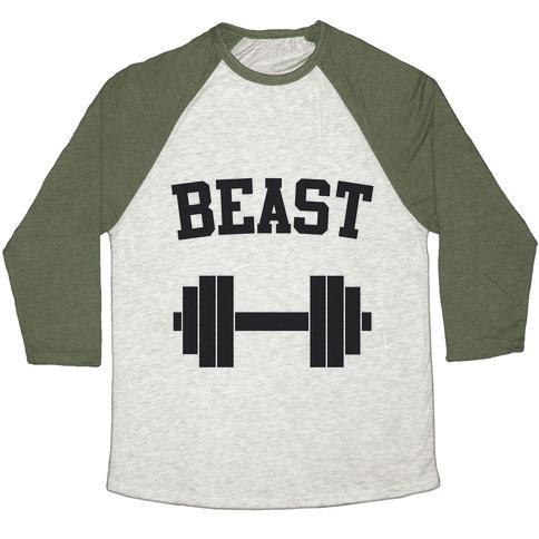 Virgin Teez  Baseball Tee Unisex Tri-Blend Baseball Tee / small / Oatmeal / Moss BEAST UNISEX TRI-BLEND BASEBALL TEE