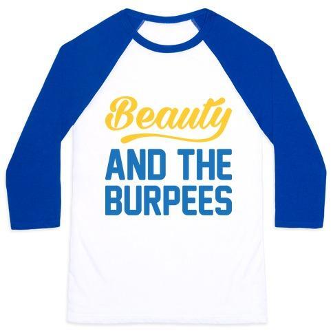 Virgin Teez  Baseball Tee Unisex Classic Baseball Tee / x-small / White/Blue BEAUTY AND THE BURPEES UNISEX CLASSIC BASEBALL TEE