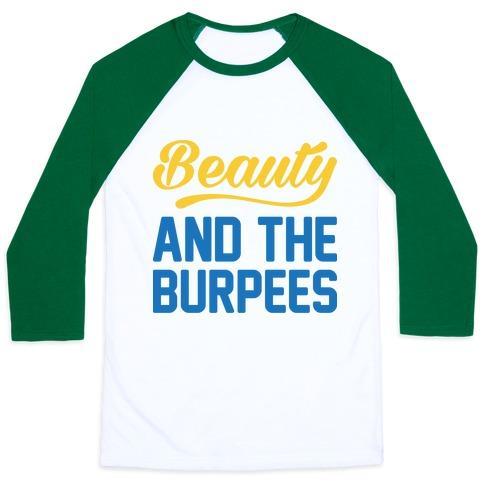 Virgin Teez  Baseball Tee Unisex Classic Baseball Tee / x-small / White/Dark Green BEAUTY AND THE BURPEES UNISEX CLASSIC BASEBALL TEE