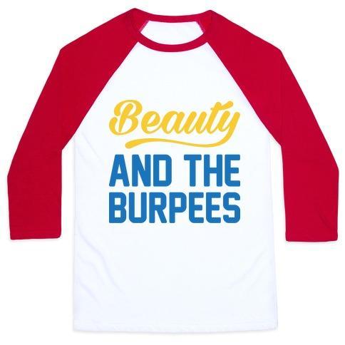 Virgin Teez  Baseball Tee Unisex Classic Baseball Tee / x-small / White/Red BEAUTY AND THE BURPEES UNISEX CLASSIC BASEBALL TEE