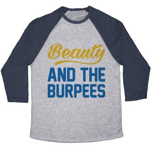Virgin Teez  Baseball Tee Unisex Tri-Blend Baseball Tee / small / Athletic Gray / Navy BEAUTY AND THE BURPEES UNISEX TRI-BLEND BASEBALL TEE