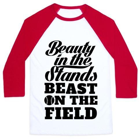 Virgin Teez  Baseball Tee Unisex Classic Baseball Tee / x-small / White/Red BEAUTY IN THE STANDS BEAST ON THE FIELD (SOFTBALL) UNISEX CLASSIC BASEBALL TEE