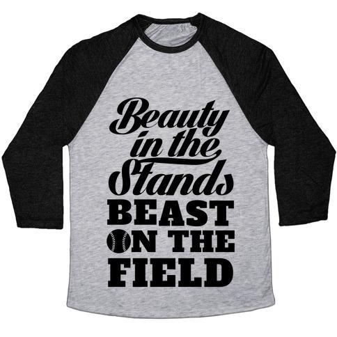 Virgin Teez  Baseball Tee Unisex Tri-Blend Baseball Tee / small / Athletic Gray / Black BEAUTY IN THE STANDS BEAST ON THE FIELD (SOFTBALL) UNISEX TRI-BLEND BASEBALL TEE