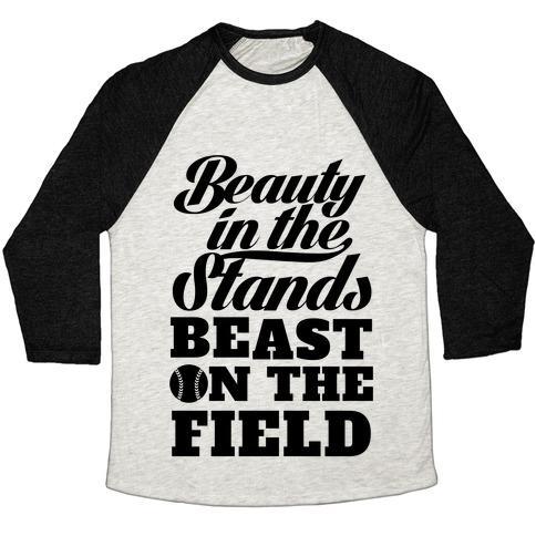 Virgin Teez  Baseball Tee Unisex Tri-Blend Baseball Tee / small / Oatmeal / Black BEAUTY IN THE STANDS BEAST ON THE FIELD (SOFTBALL) UNISEX TRI-BLEND BASEBALL TEE