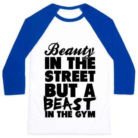 Virgin Teez  Baseball Tee Unisex Classic Baseball Tee / x-small / White/Blue BEAUTY IN THE STREET AND A BEAST IN THE GYM UNISEX CLASSIC BASEBALL TEE