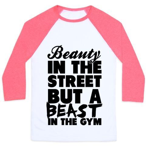 Virgin Teez  Baseball Tee Unisex Classic Baseball Tee / x-small / White/Neon Pink BEAUTY IN THE STREET AND A BEAST IN THE GYM UNISEX CLASSIC BASEBALL TEE
