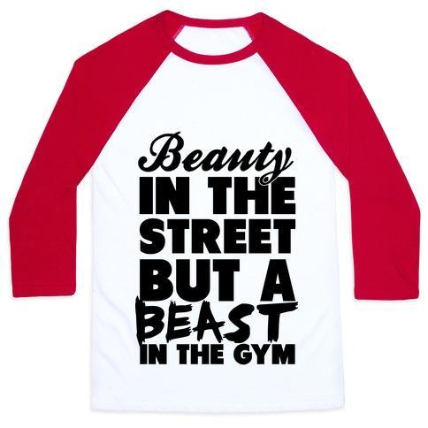 Virgin Teez  Baseball Tee Unisex Classic Baseball Tee / x-small / White/Red BEAUTY IN THE STREET AND A BEAST IN THE GYM UNISEX CLASSIC BASEBALL TEE