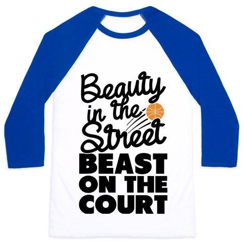 Virgin Teez  Baseball Tee Unisex Classic Baseball Tee / x-small / White/Blue BEAUTY IN THE STREET BEAST ON THE COURT UNISEX CLASSIC BASEBALL TEE