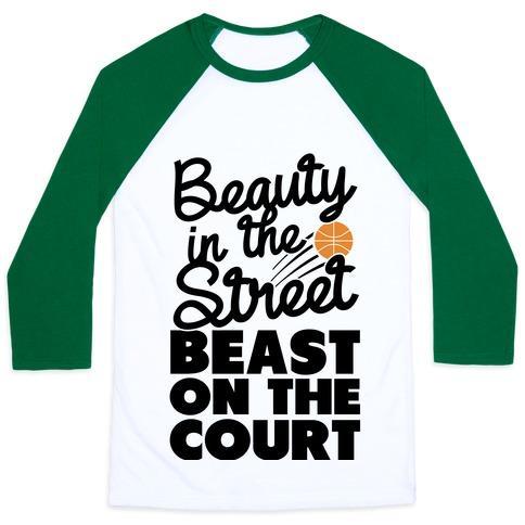Virgin Teez  Baseball Tee Unisex Classic Baseball Tee / x-small / White/Dark Green BEAUTY IN THE STREET BEAST ON THE COURT UNISEX CLASSIC BASEBALL TEE