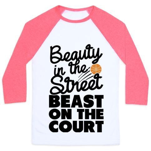 Virgin Teez  Baseball Tee Unisex Classic Baseball Tee / x-small / White/Neon Pink BEAUTY IN THE STREET BEAST ON THE COURT UNISEX CLASSIC BASEBALL TEE