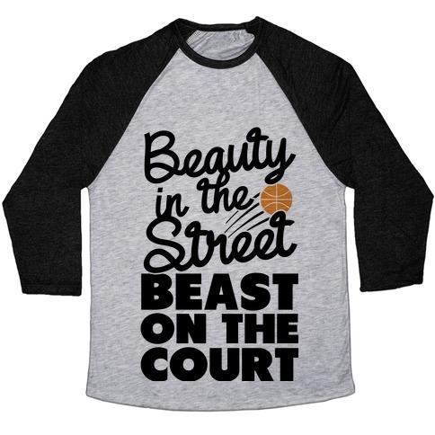 Virgin Teez  Baseball Tee Unisex Tri-Blend Baseball Tee / small / Athletic Gray / Black BEAUTY IN THE STREET BEAST ON THE COURT UNISEX TRI-BLEND BASEBALL TEE