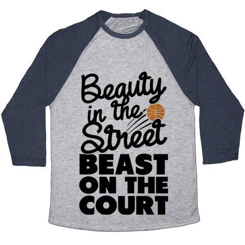 Virgin Teez  Baseball Tee Unisex Tri-Blend Baseball Tee / small / Athletic Gray / Navy BEAUTY IN THE STREET BEAST ON THE COURT UNISEX TRI-BLEND BASEBALL TEE