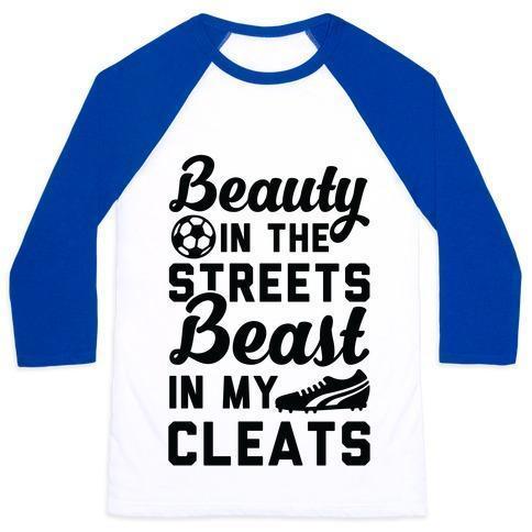 Virgin Teez  Baseball Tee Unisex Classic Baseball Tee / x-small / White/Blue BEAUTY IN THE STREETS & A BEAST IN MY CLEATS SOCCER UNISEX CLASSIC BASEBALL TEE
