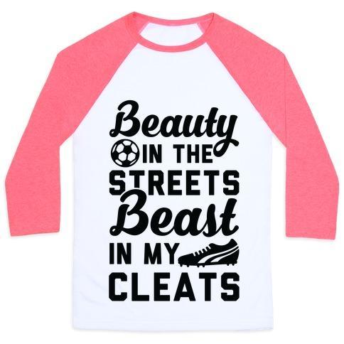 Virgin Teez  Baseball Tee Unisex Classic Baseball Tee / x-small / White/Neon Pink BEAUTY IN THE STREETS & A BEAST IN MY CLEATS SOCCER UNISEX CLASSIC BASEBALL TEE