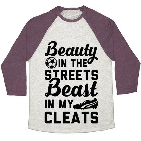 Virgin Teez  Baseball Tee Unisex Tri-Blend Baseball Tee / small / Oatmeal / Maroon BEAUTY IN THE STREETS & A BEAST IN MY CLEATS SOCCER UNISEX TRI-BLEND BASEBALL TEE