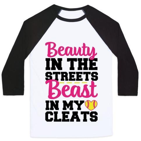 Virgin Teez  Baseball Tee Unisex Classic Baseball Tee / x-small / White/Black BEAUTY IN THE STREETS BEAST IN MY CLEATS UNISEX CLASSIC BASEBALL TEE