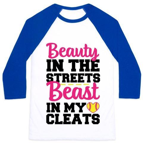 Virgin Teez  Baseball Tee Unisex Classic Baseball Tee / x-small / White/Blue BEAUTY IN THE STREETS BEAST IN MY CLEATS UNISEX CLASSIC BASEBALL TEE