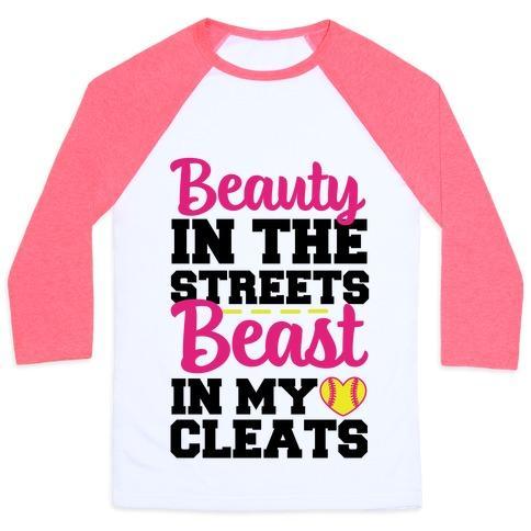 Virgin Teez  Baseball Tee Unisex Classic Baseball Tee / x-small / White/Neon Pink BEAUTY IN THE STREETS BEAST IN MY CLEATS UNISEX CLASSIC BASEBALL TEE