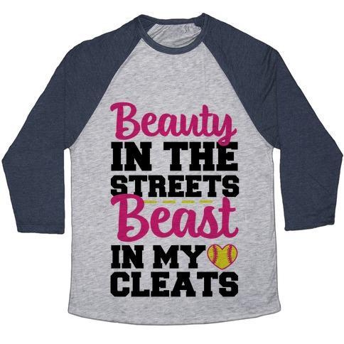 Virgin Teez  Baseball Tee Unisex Tri-Blend Baseball Tee / small / Athletic Gray / Navy BEAUTY IN THE STREETS BEAST IN MY CLEATS UNISEX TRI-BLEND BASEBALL TEE