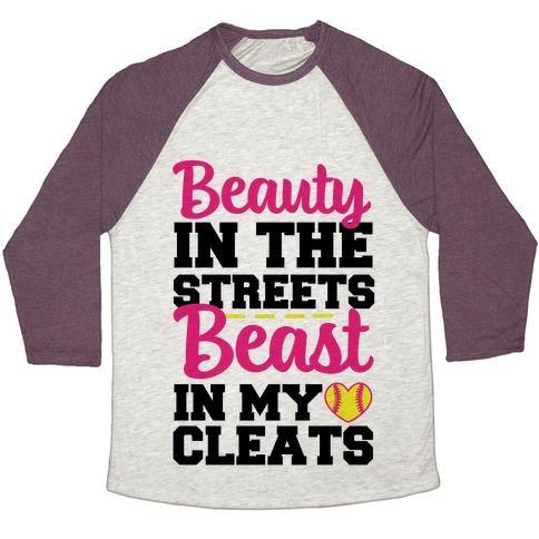 Virgin Teez  Baseball Tee Unisex Tri-Blend Baseball Tee / small / Oatmeal / Maroon BEAUTY IN THE STREETS BEAST IN MY CLEATS UNISEX TRI-BLEND BASEBALL TEE